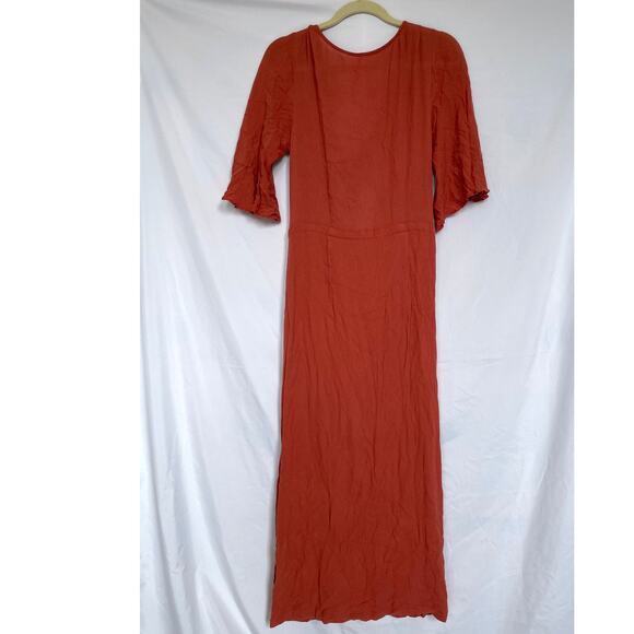 FREE PEOPLE Making You Jealous Tie Front Midi Gauze Dress Terracotta. Medium - Picture 3 of 6